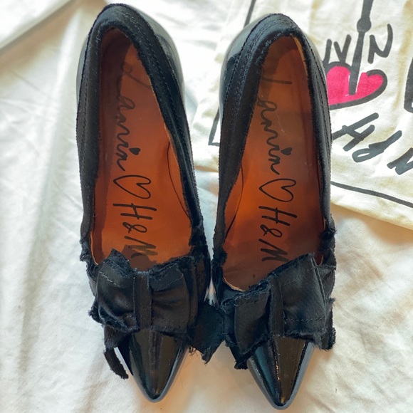 Lanvin x H&M Black Leather Pumps with Bow - Picture 3 of 9